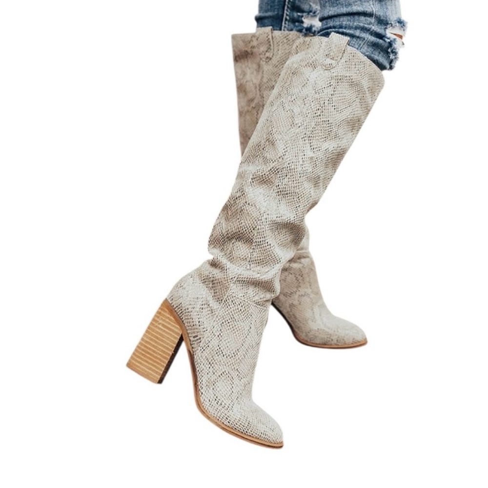 Mi.iM - Knee High Snake Heeled Boots - 9